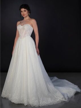 Martina Liana Strapless Lace Corset Ball Gown in Ivory
